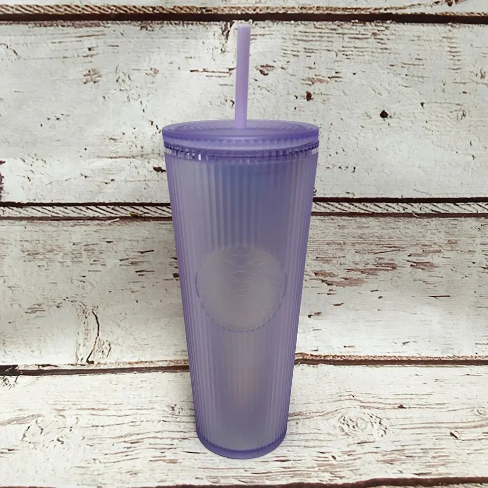 STARBUCKS Purple Iridescent Pleated Ribbed Venti Cold Cup Tumbler 24 oz